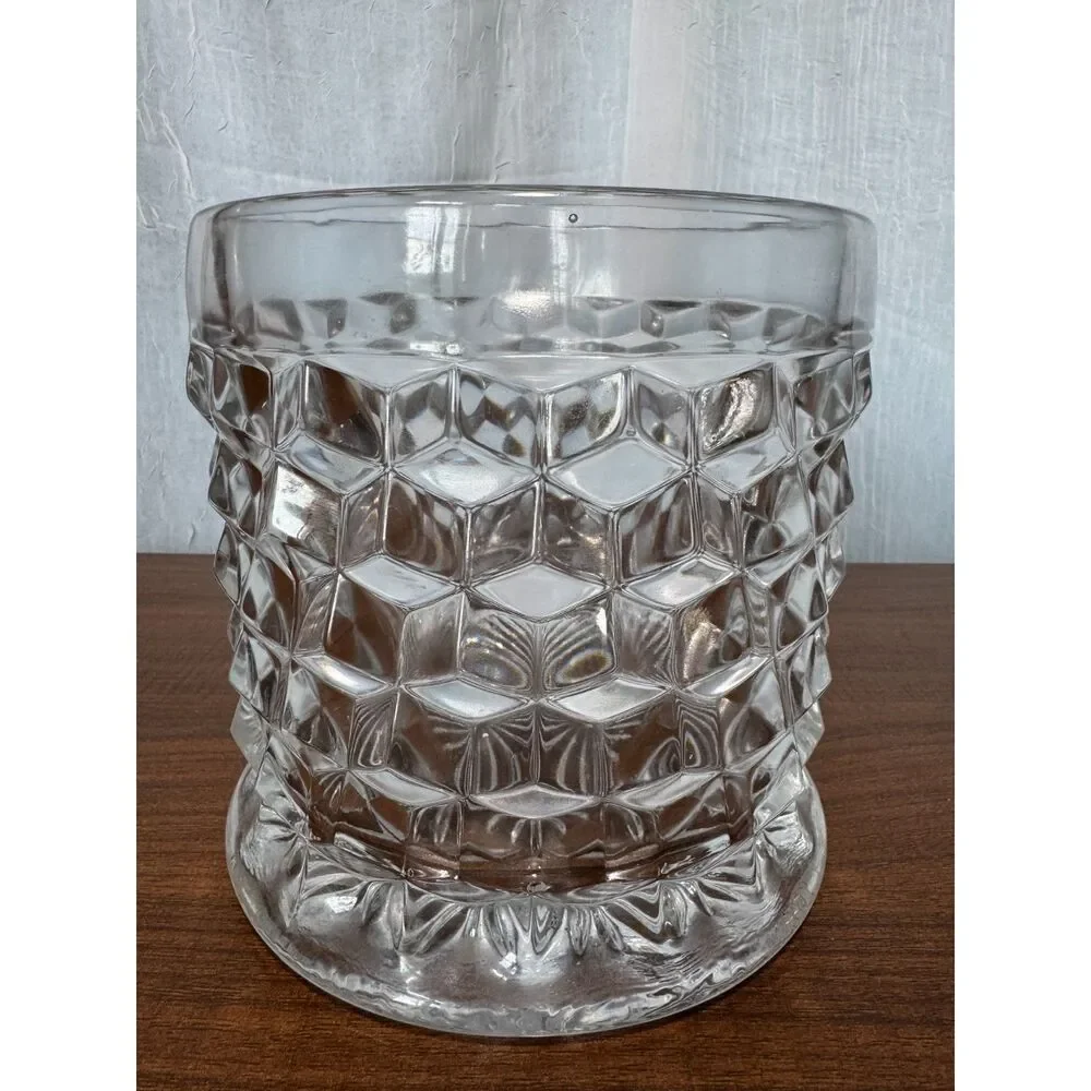 Vintage Fostoria American Glass Cookie Jar with Lid 2056 Diamond Cube Pattern